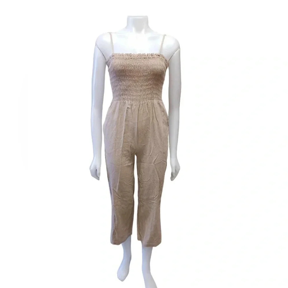 House Of Harlow Linen Blend Oatmeal Jumpsuit Size XS